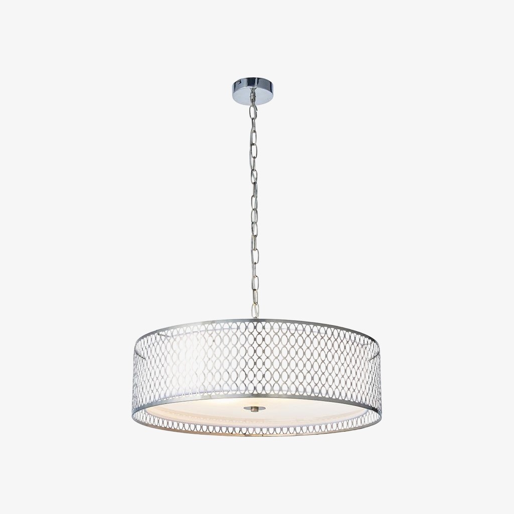 Liorin Geometric Pendant Lamp - Modern Fretwork Metal and Fabric Shade Pendant for Interiors T906