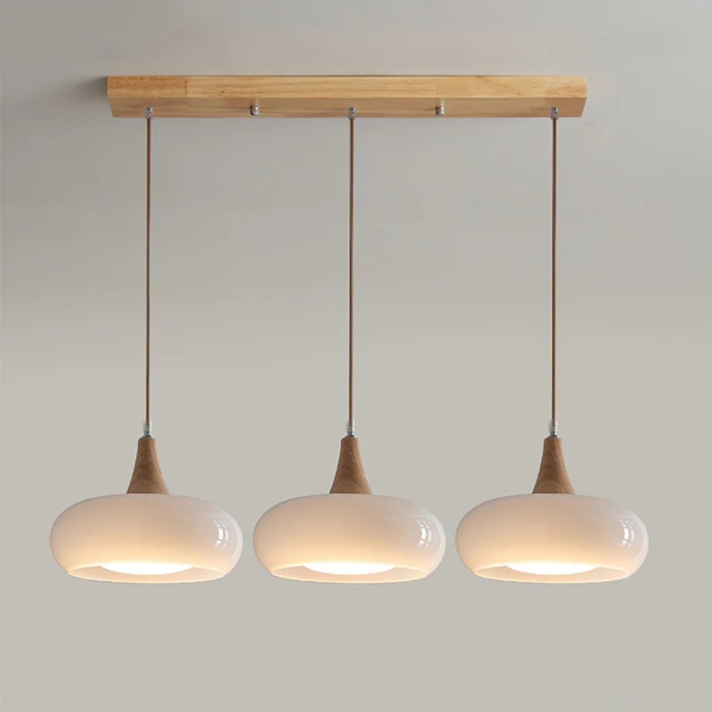 Graceful Glass Pendant Lamp with Sculptural Wooden Detail S248