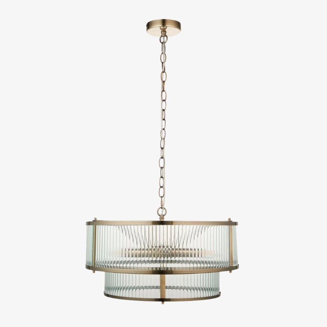 RibGlow Ribbed Glass Pendant Light - Antique Style Pendant Light for Dining Room T848