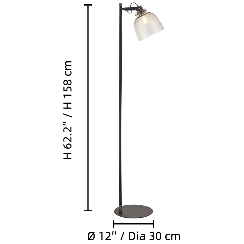 Readium Industrial Floor Lamp - Adjustable Glass Head Metal Base for Living Room and Bedroom T869