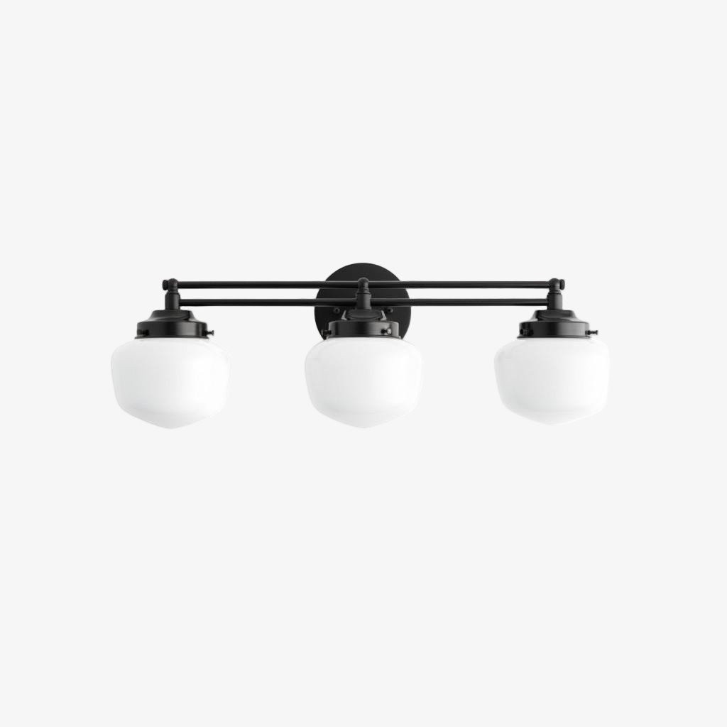 Opalume Glass Art Deco Vanity Light - Bathroom Wall Sconce with White Glass Shades T306