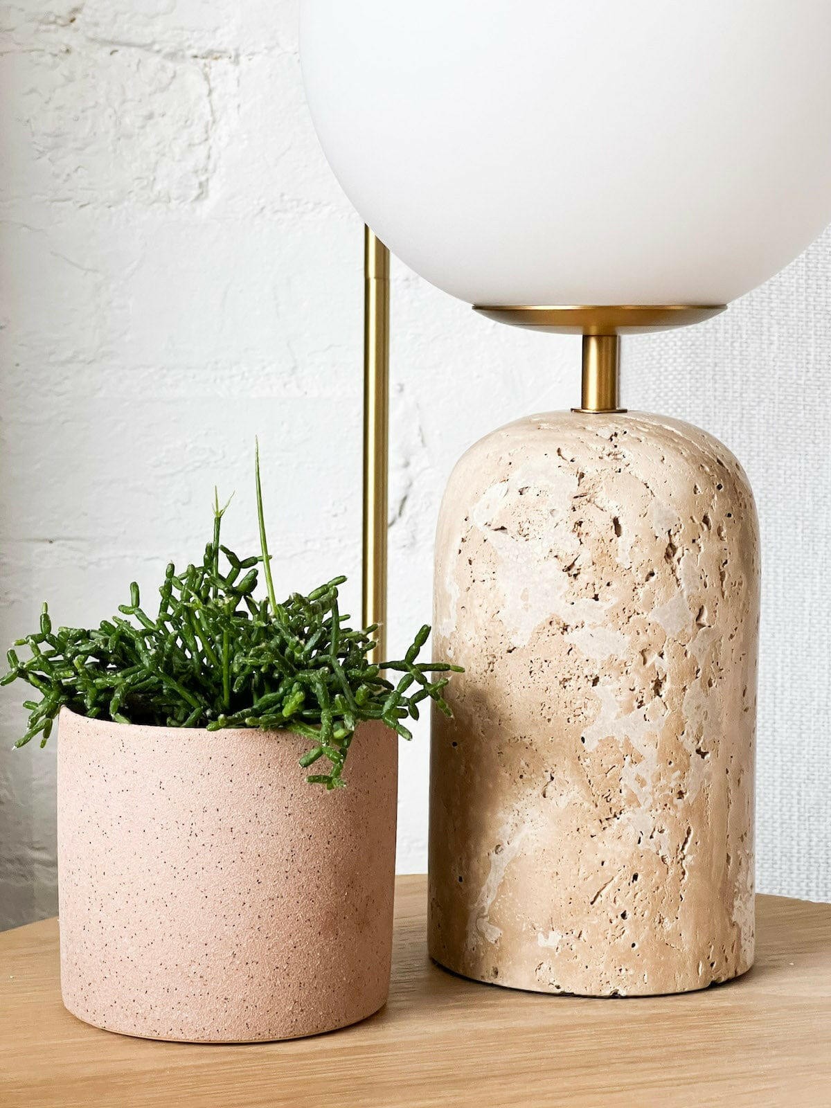 Modern Minimalist Travertine Base Glass Orb Table Lamp G62