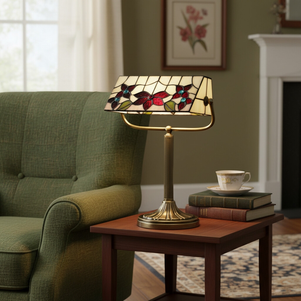 TF Camillo Dragonfly Table Lamp Stained Glass Scalloped Edge - Tiffany Style Art Nouveau T980