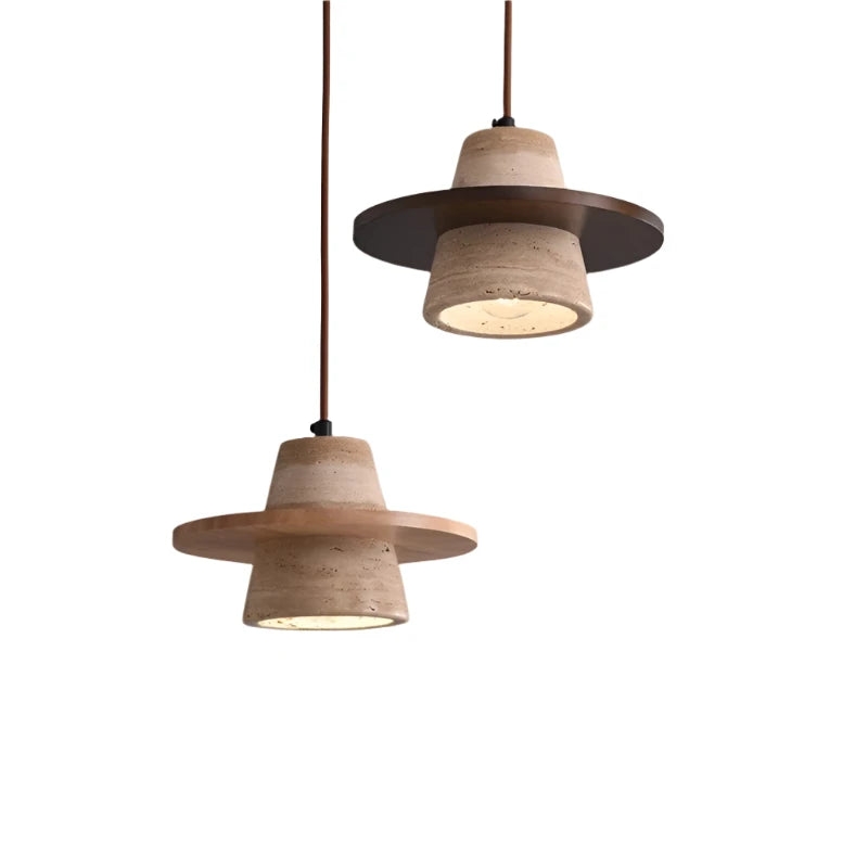 Travertine Medieval Wood Stone Pendant Light T2147