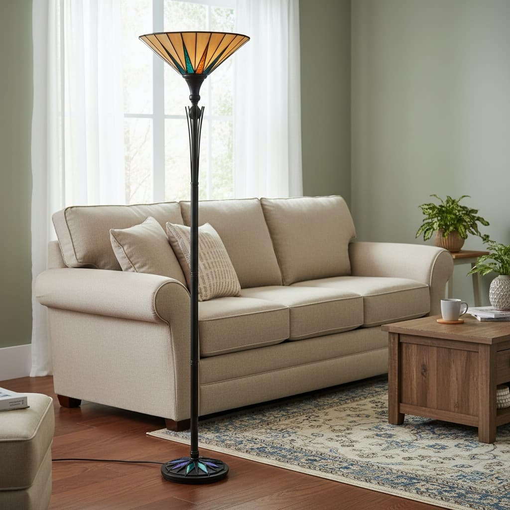 TF Dark Star Stained Glass Star Pattern Floor Lamp - Tiffany Style Uplighter for Living Rooms T1026