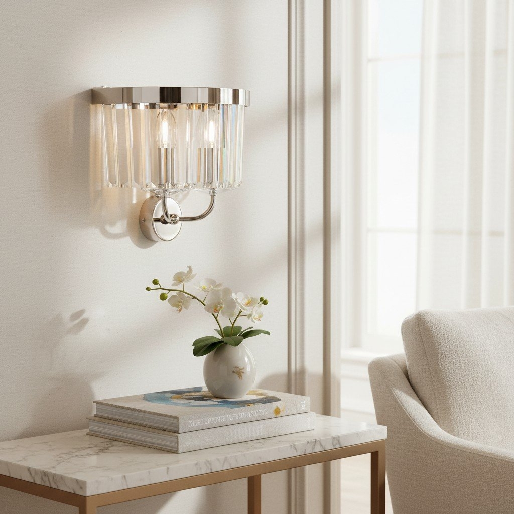 Beveline Faceted Clear Cut Glass Wall Light - Classic Metal Sconce for Hallway and Living Room T886