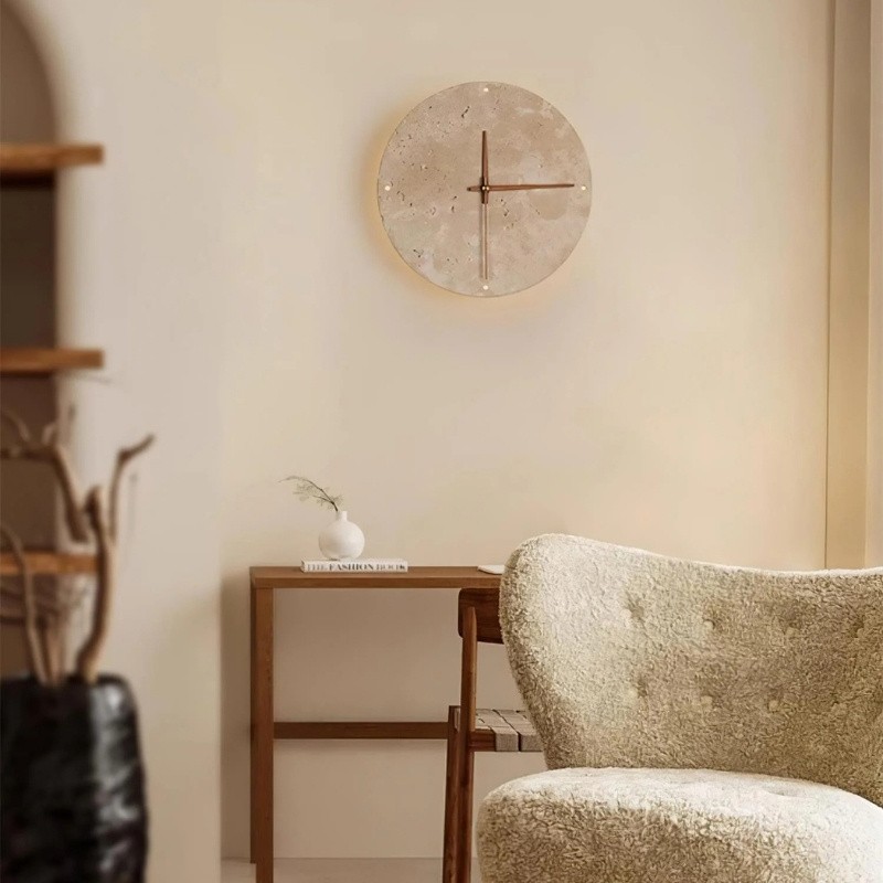Modern Travertine Clock Wall Lamp – Creative LED Light S302
