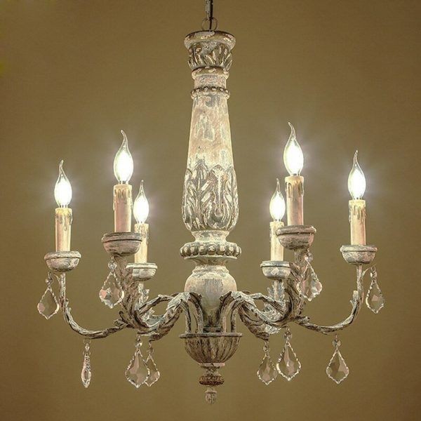 Wooden Iron Vintage Crystal Chandelier