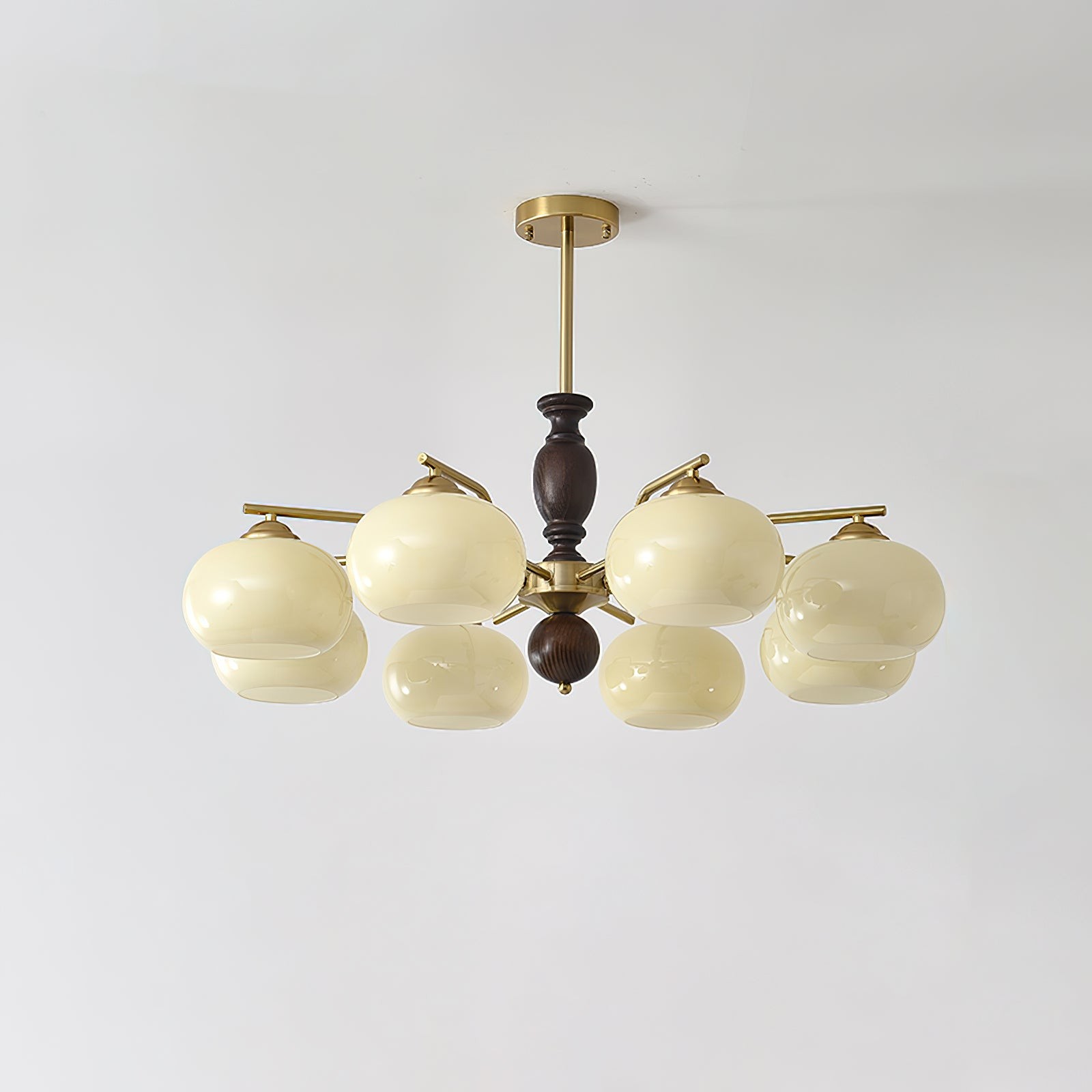 Medieval Style Walnut Beige Orb Chandelier M485