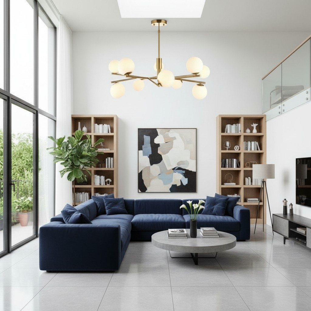 Tivara Mid-Century Modern 10-Light Pendant - Chandelier with Globe Shades for High Ceilings T862