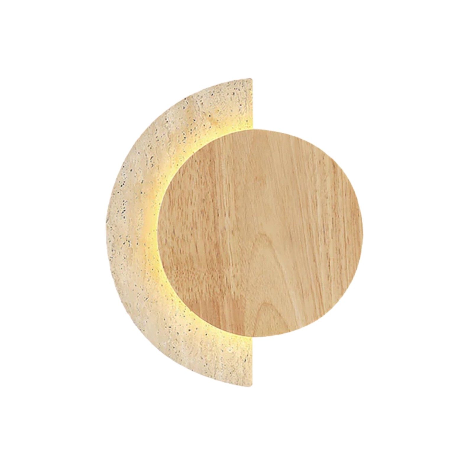 Modern Half Moon Travertine & Wood Ambient Wall Sconce S316