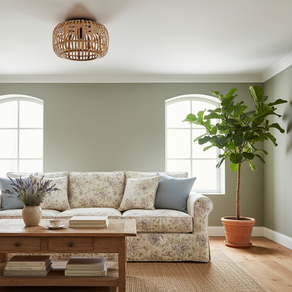 Yumeko Natural Bamboo Flush Ceiling Light - Organic Cage Design Sustainable for Living Room T978