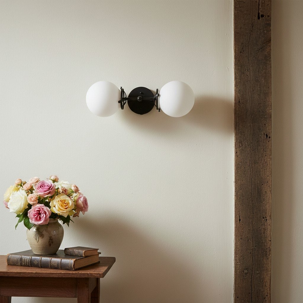 Lumio Globe Art Deco Vanity Light -  Opal Globe Bathroom Sconce T320