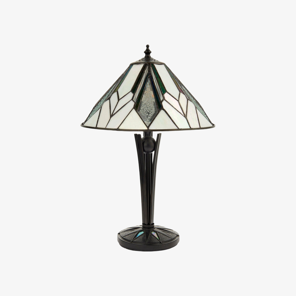 TF Astoria Art Deco Stained-Glass Table Lamp - Bevelled & Iridescent Shade for Bedroom or Living Room T852