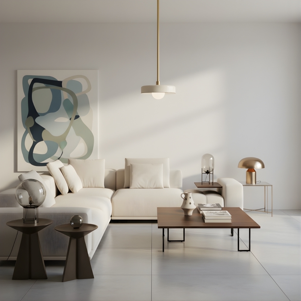 Kalo Modern Pendant Light - Sleek Metal Rod and Disc Orb Glass Design T1058