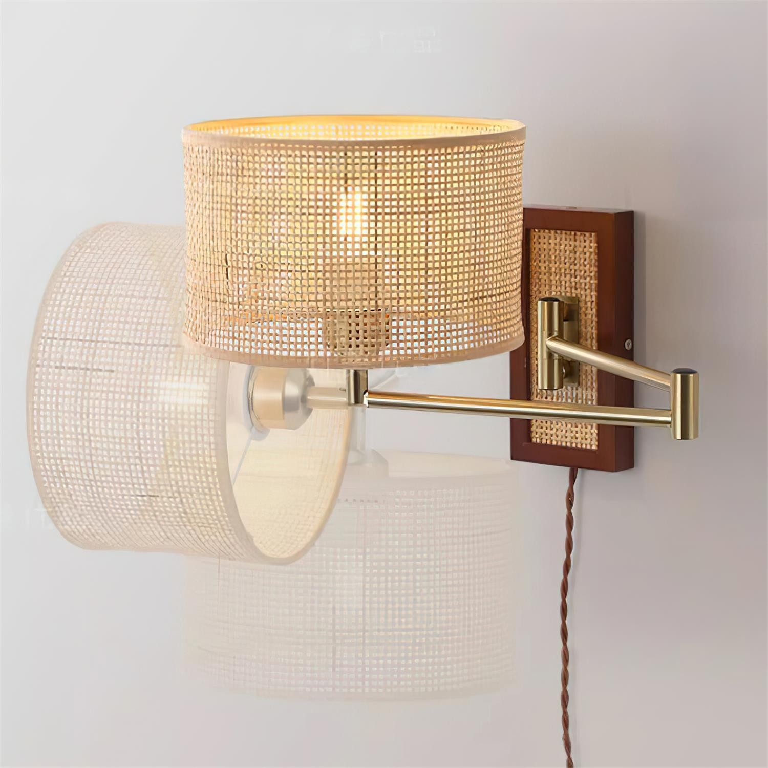 Rattan Swing Arm Wall Lamp P013