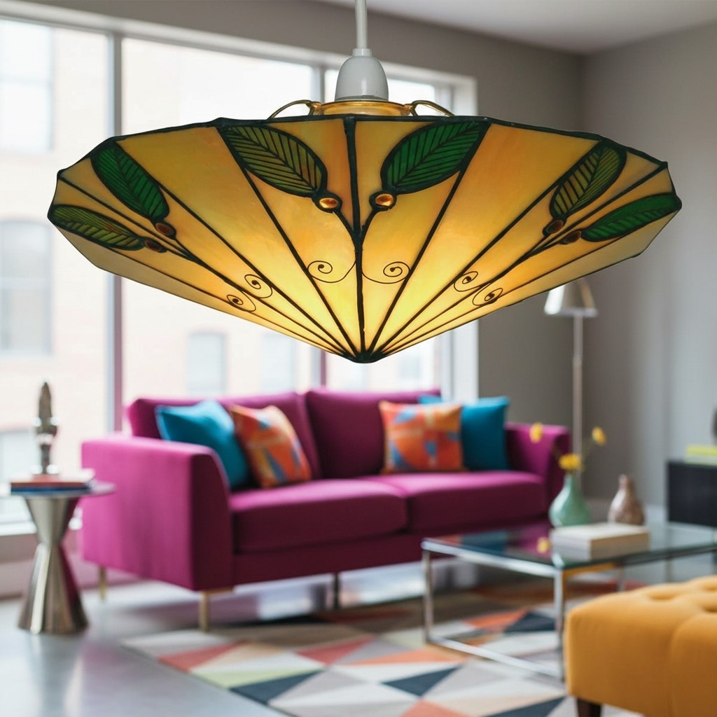 TF Harken Tiffany Stained Glass Pendant Lamp - Leaf Design for Bedroom T644