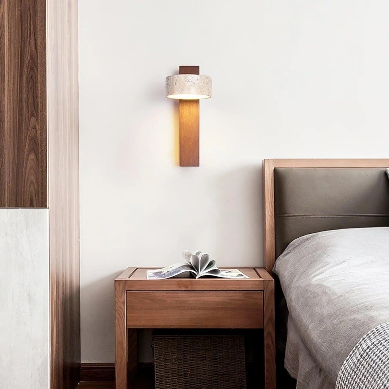 Vintage Rotatable Wall Lamp - Travertine Base & Wooden Stand S312