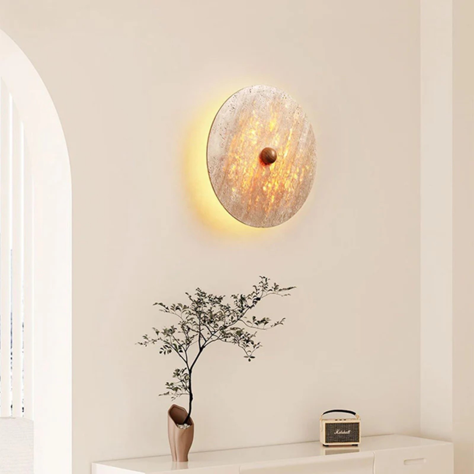 Natural Modern Circular Travertine Home Wall Sconce S332