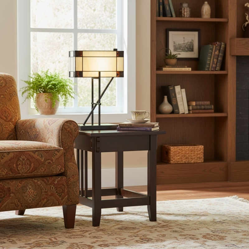 TF Manchester Table Lamp - Vintage-Inspired Stained Glass Table Light for Reading Nook or Bedroom T898