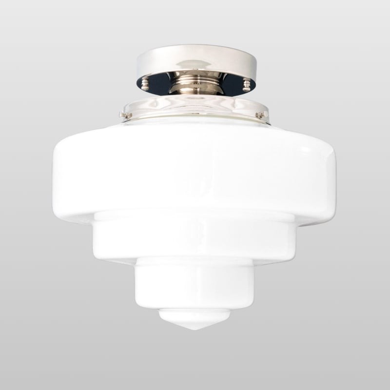 Geotower Glass Brass Ceiling Lamp – Handblown Opal Glass Globe Light T365