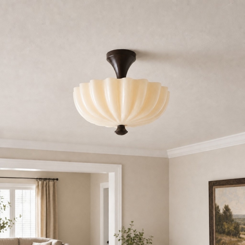 Durnic Cream Style Ceiling Light - French Vintage Flush Mount Ceiling Light for Bedroom T2277