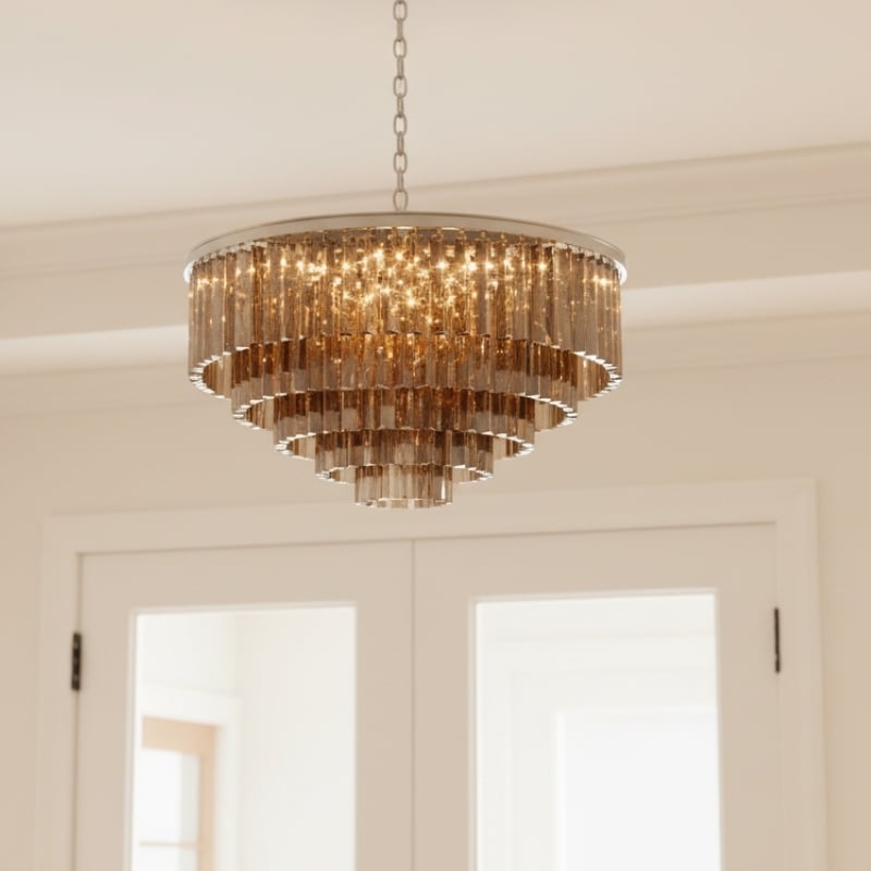 Aurevon Crystal Prism Metal Frame Modern Ceiling Chandelier for Home and Hotel T494