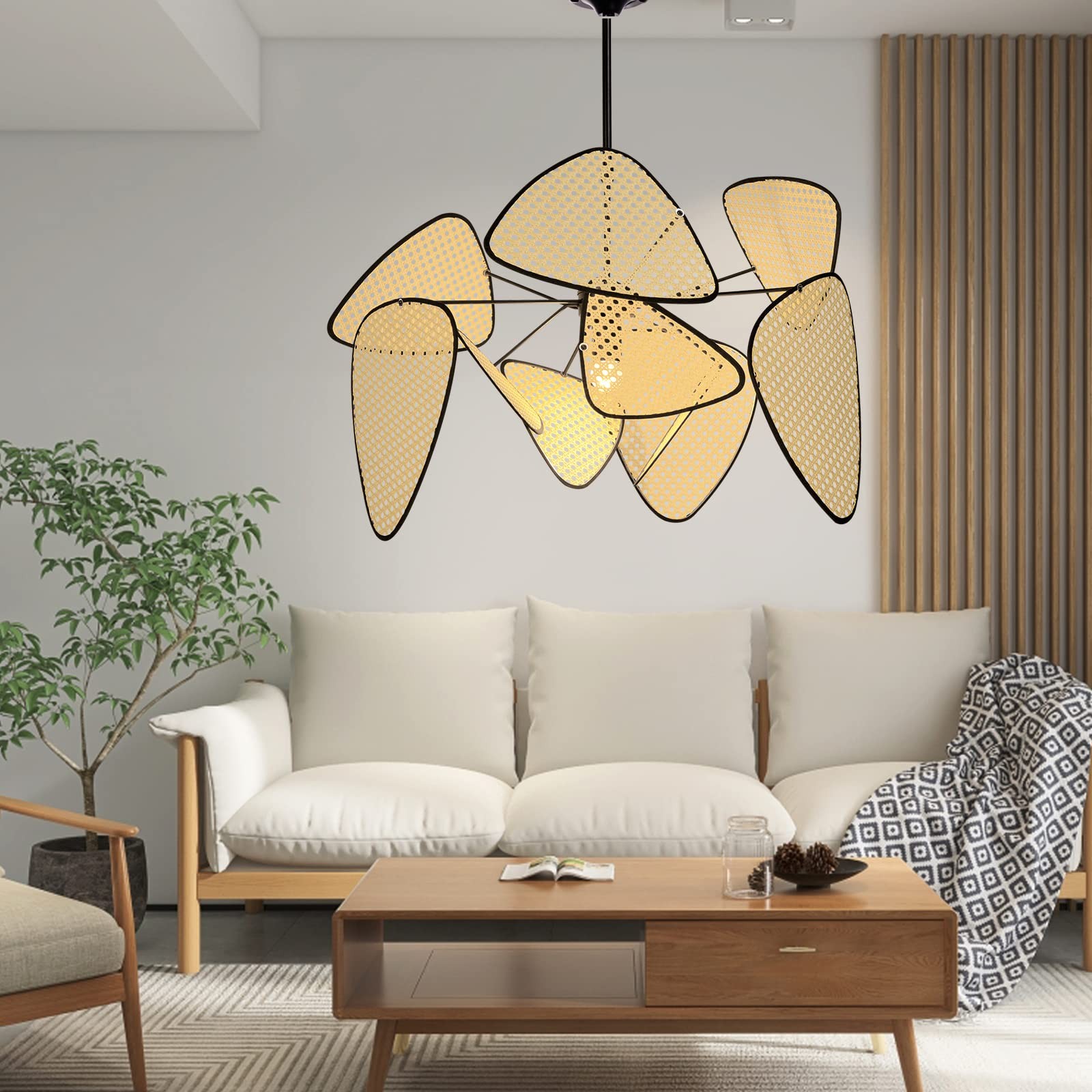 Screen Cannage Pendant Light - Woven Rattan Design for Living Room