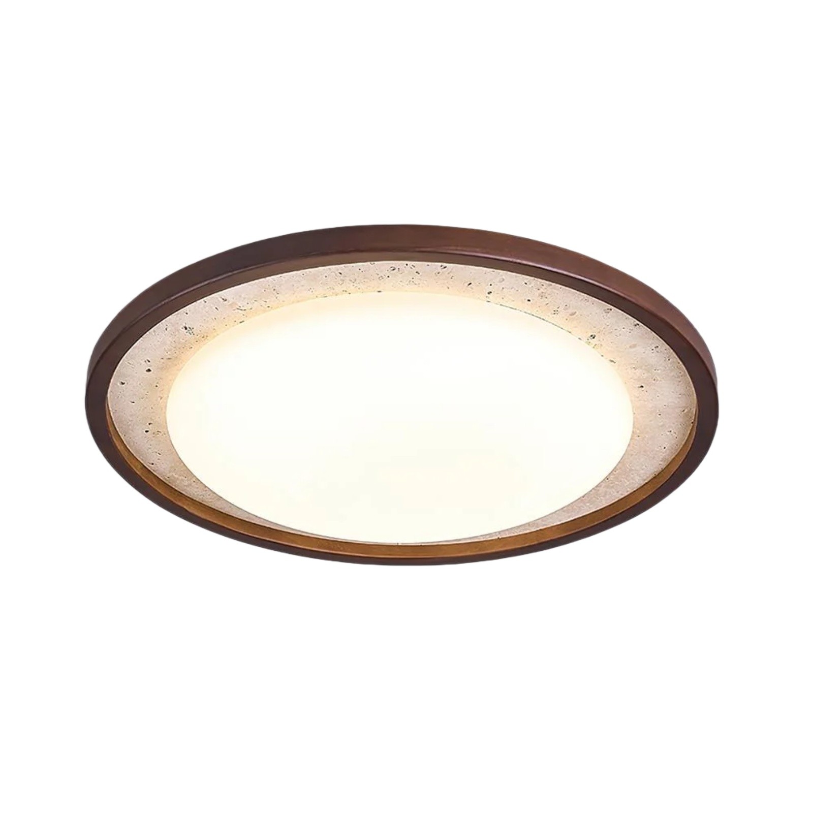 Modern Travertine Disk Flush Ceiling Light With Wood Trim S303