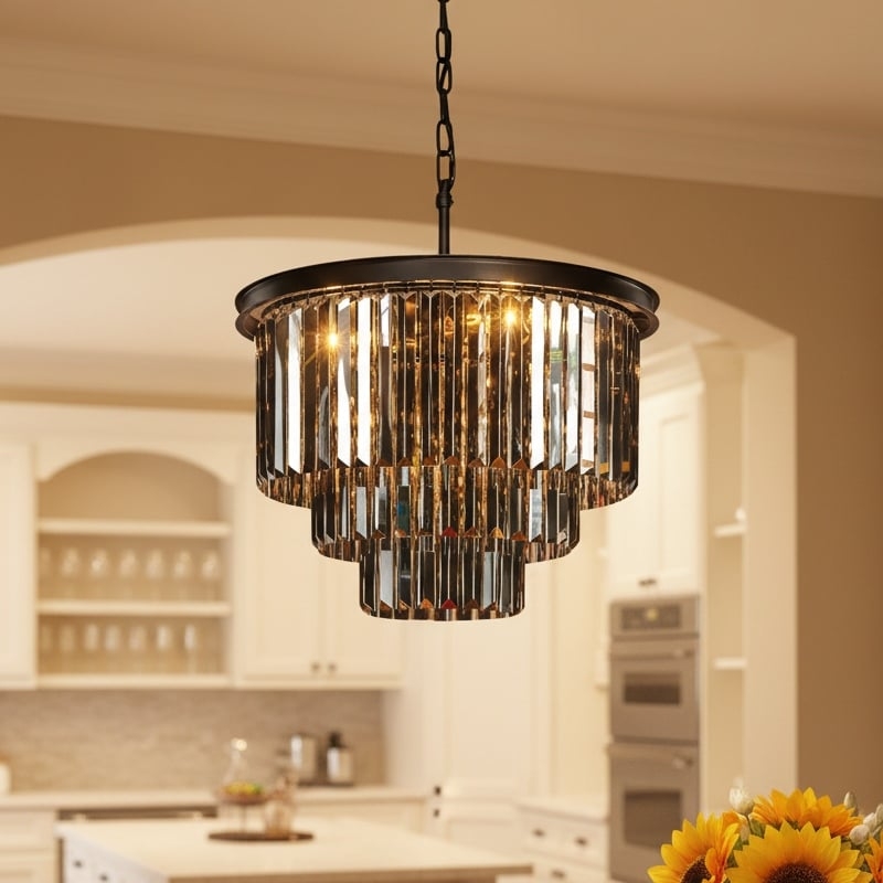 Aurevon Crystal Prism Metal Frame Modern Ceiling Chandelier for Home and Hotel T494