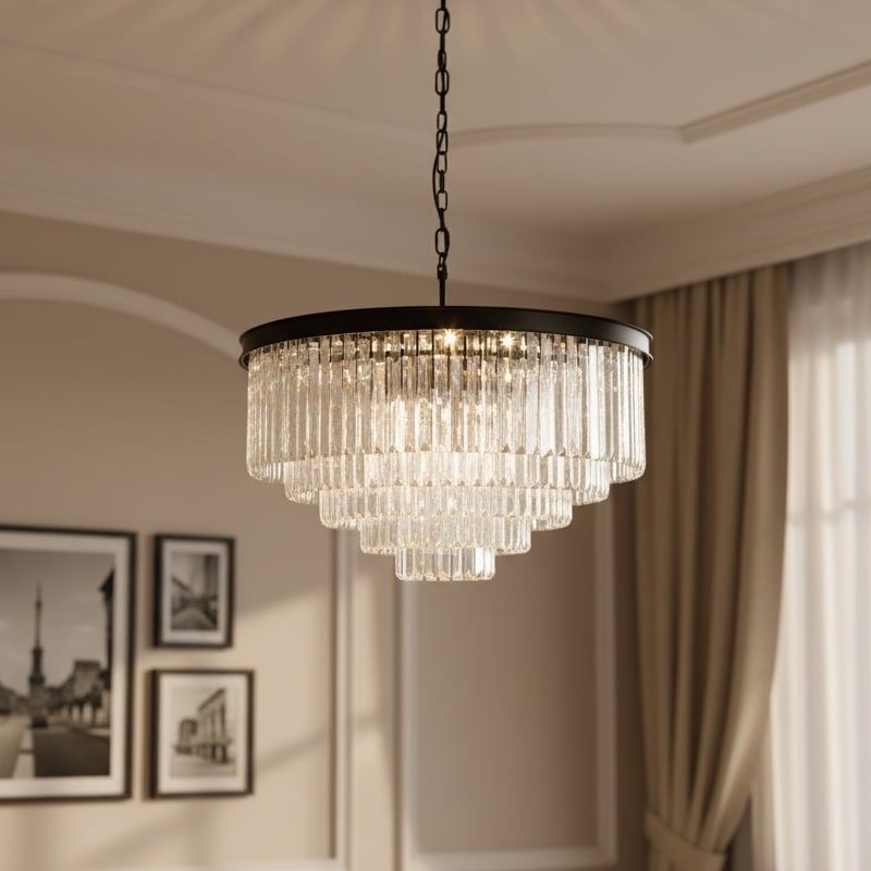Aurevon Crystal Prism Metal Frame Modern Ceiling Chandelier for Home and Hotel T494