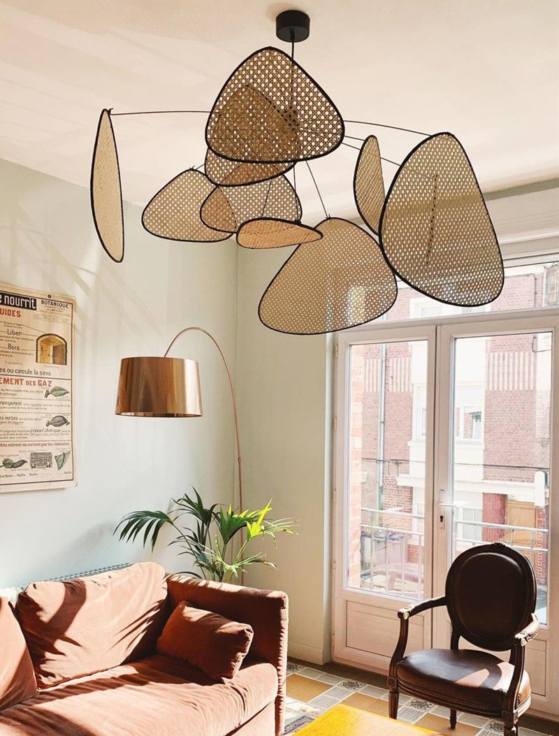 Screen Cannage Pendant Light - Woven Rattan Design for Living Room