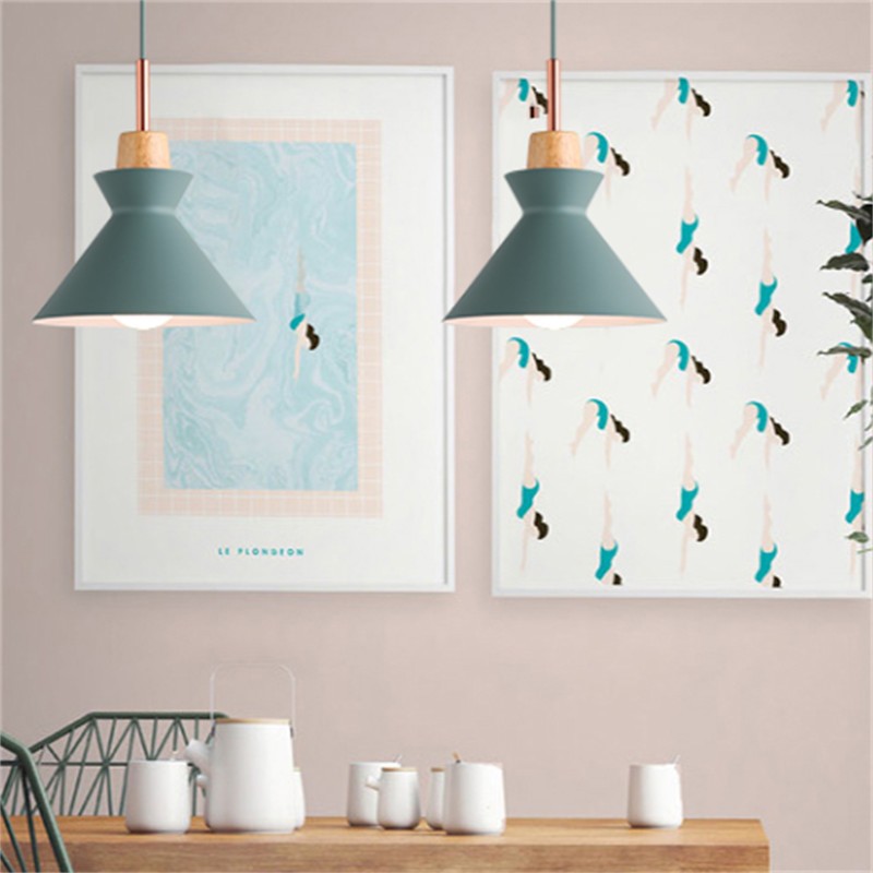 MULTI Scandinavian Metal Wood Macaroon Pendant Light for Bedroom S32