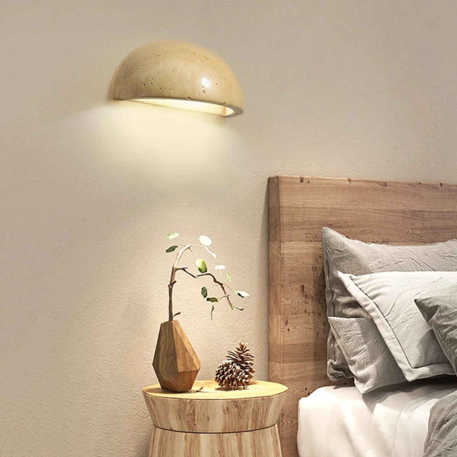 Dome Travertine Wall Sconce – Natural Stone Half Sphere Light S305