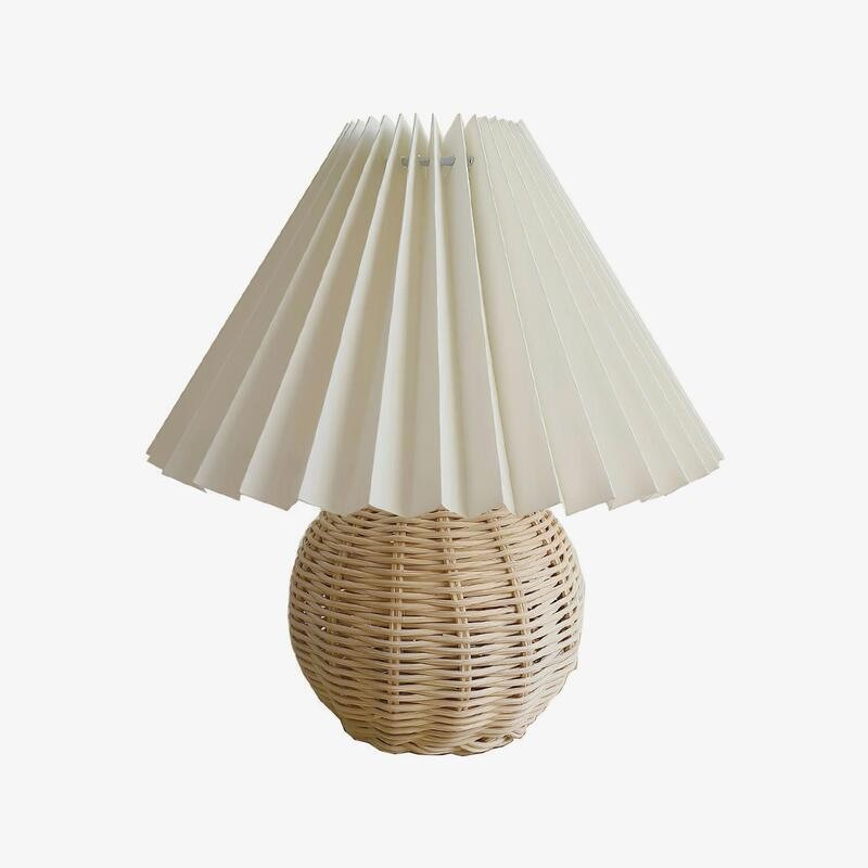 Rattan Pleated Table Lamp Cordless Bedside Lamp