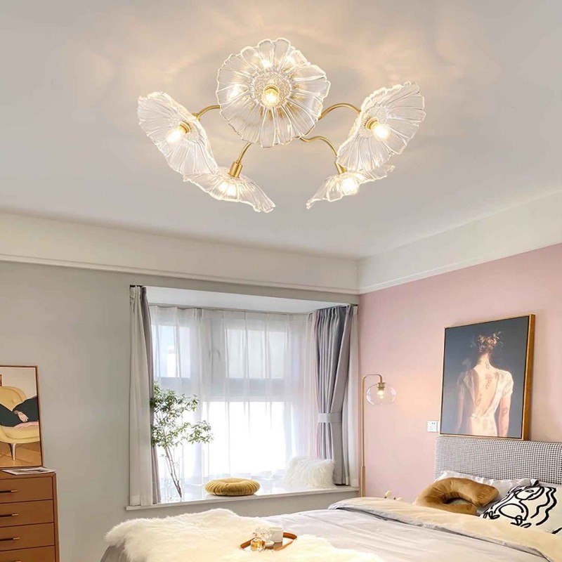 Lotus Leaf Glass Ceiling Lamp for Living Room