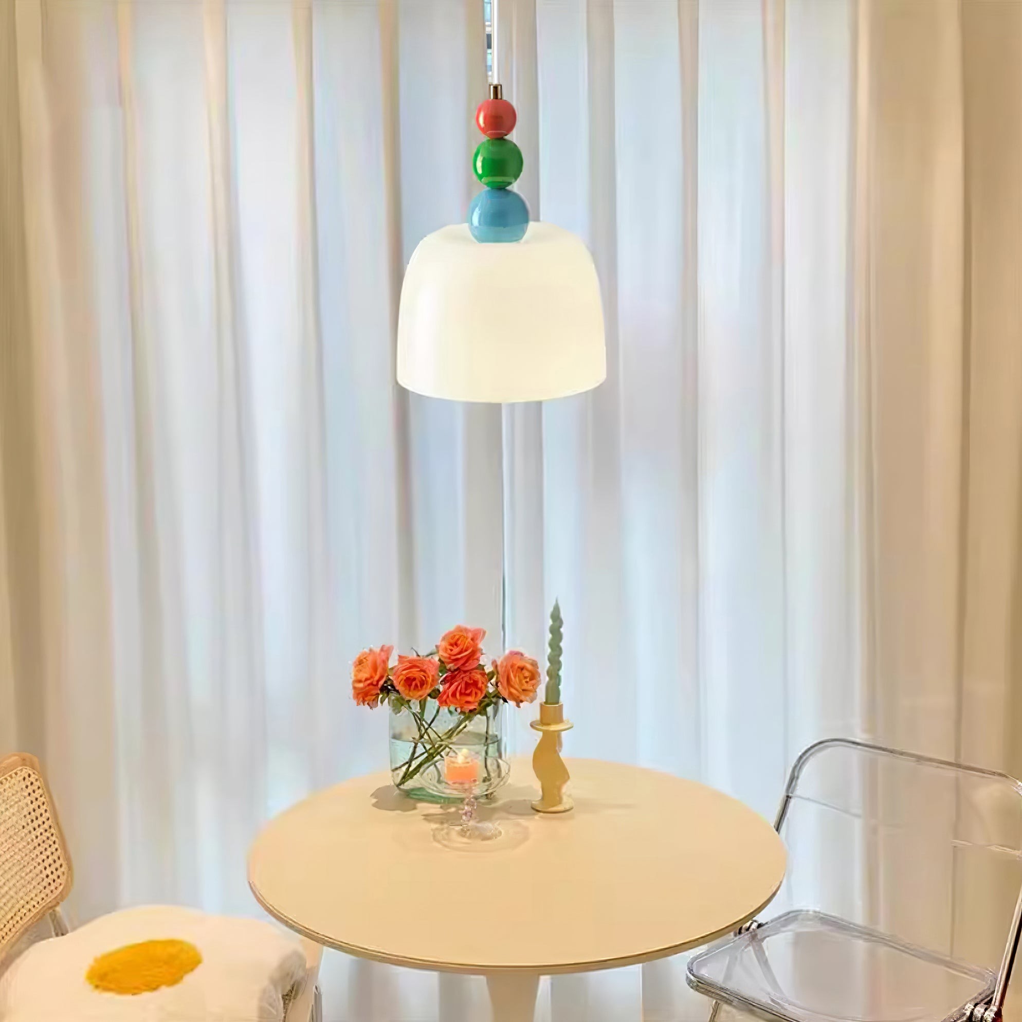Cream Pastoral Style Glass Plug In Pendant Lamp P012
