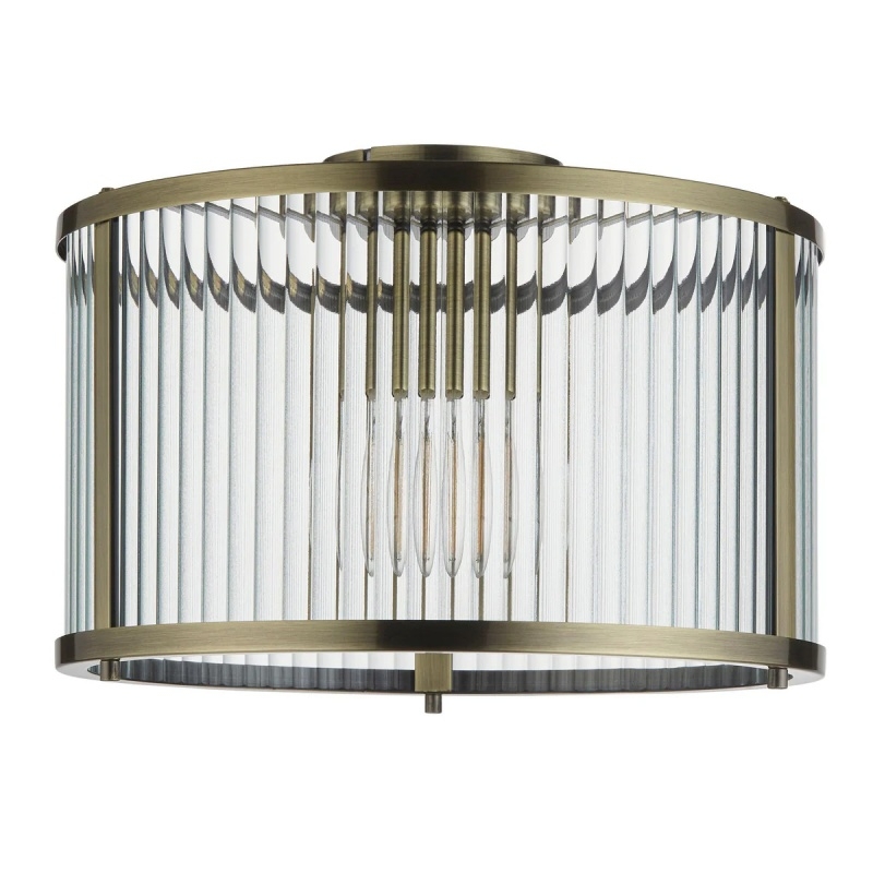 RibGlow Ribbed Glass Flush Ceiling Light - Classic Flush Mount Ceiling Lamp for Living Room or Hallway T819