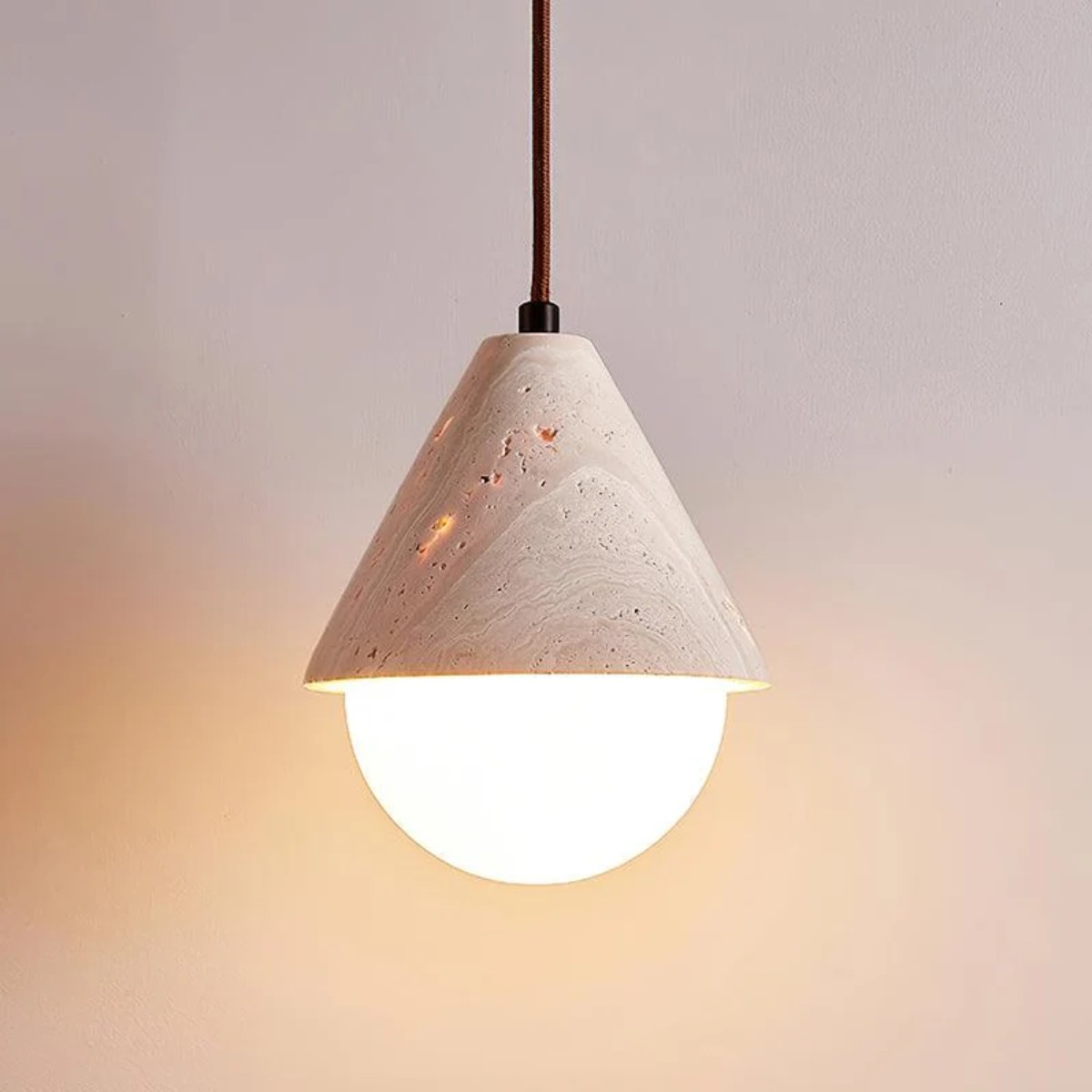Modern Cone Travertine Pendant Lamp With Glass Globe Design S273