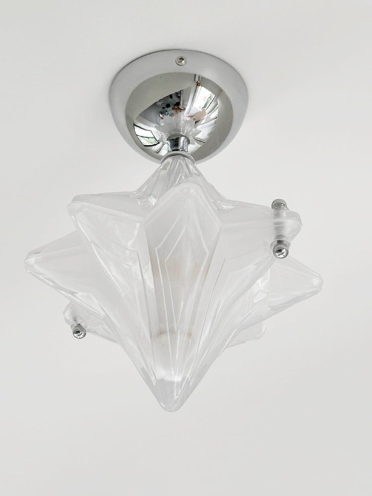 Art Deco Star Ceiling Lamp - Frosted Glass Fixture for Hallway & Entryway - Astris Ceres T435