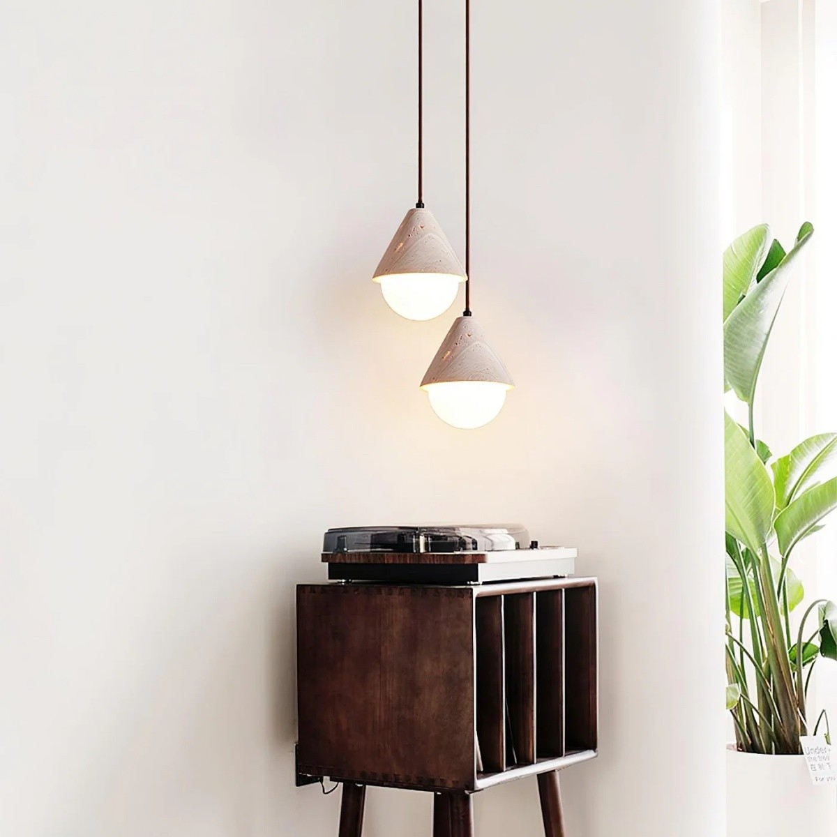 Modern Cone Travertine Pendant Lamp With Glass Globe Design S273