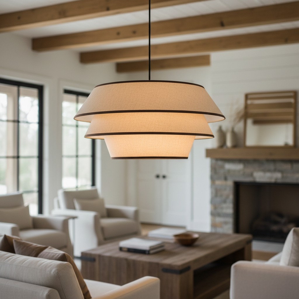 Tarivon Steel Frame Pendant with Fabric Shade - Modern Hanging Lamp for Dining Rooms T696