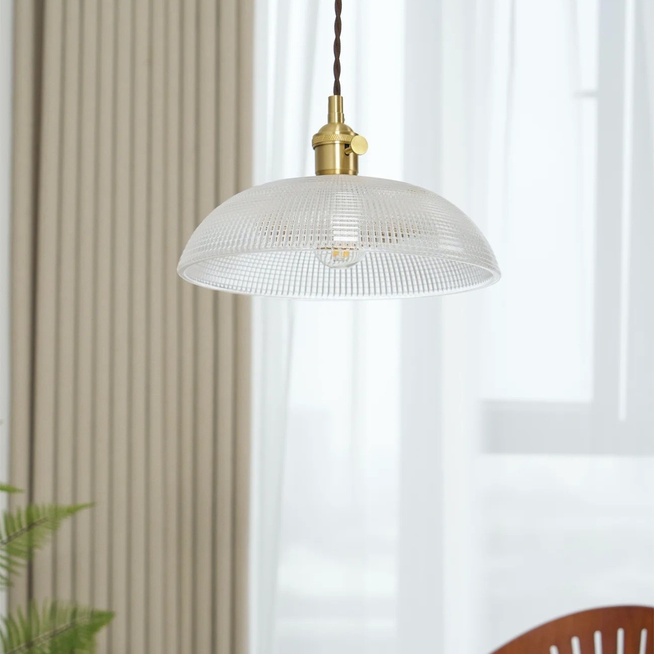 Modern Spiral Pendant Light – Textured Ribbed Glass Shade S225