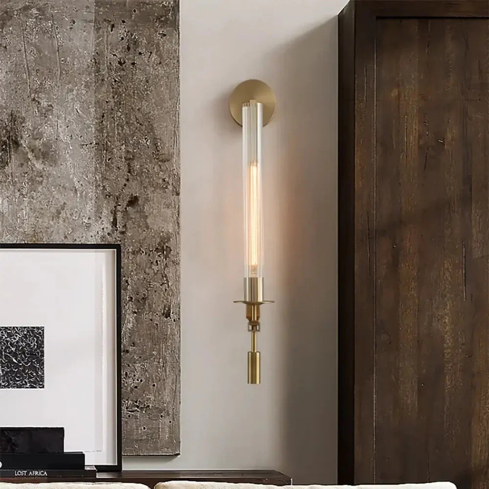 Ribbed Glass Wall Lamp with Slim Metal Base – Classic Meets Modern S229