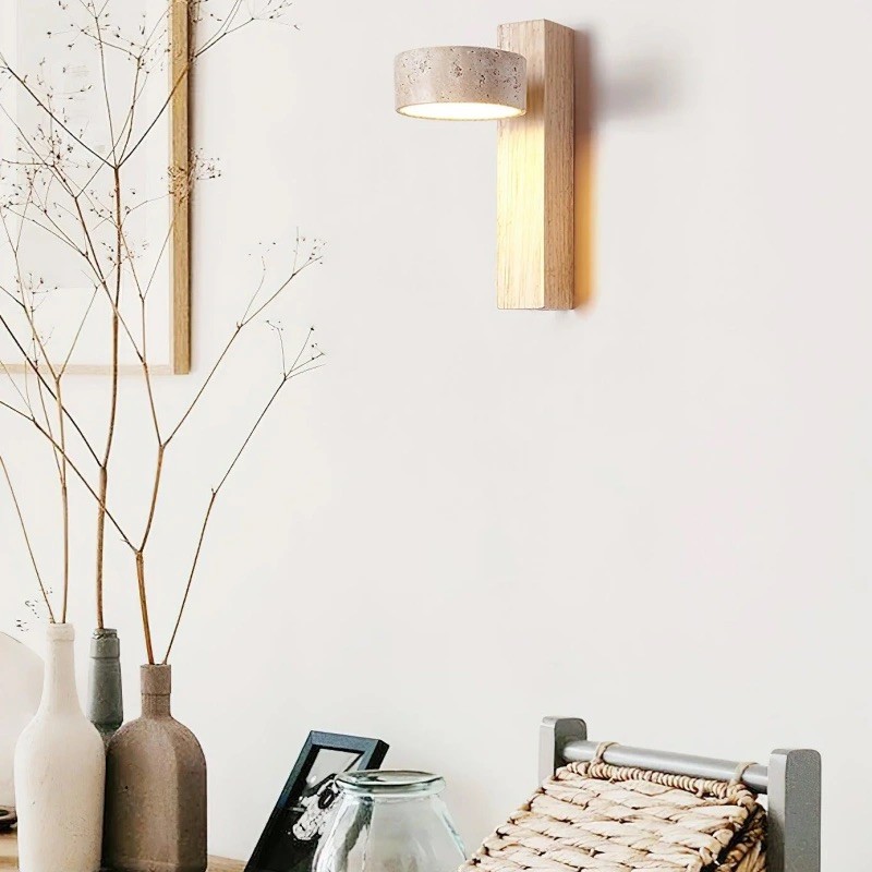 Vintage Rotatable Wall Lamp - Travertine Base & Wooden Stand S312