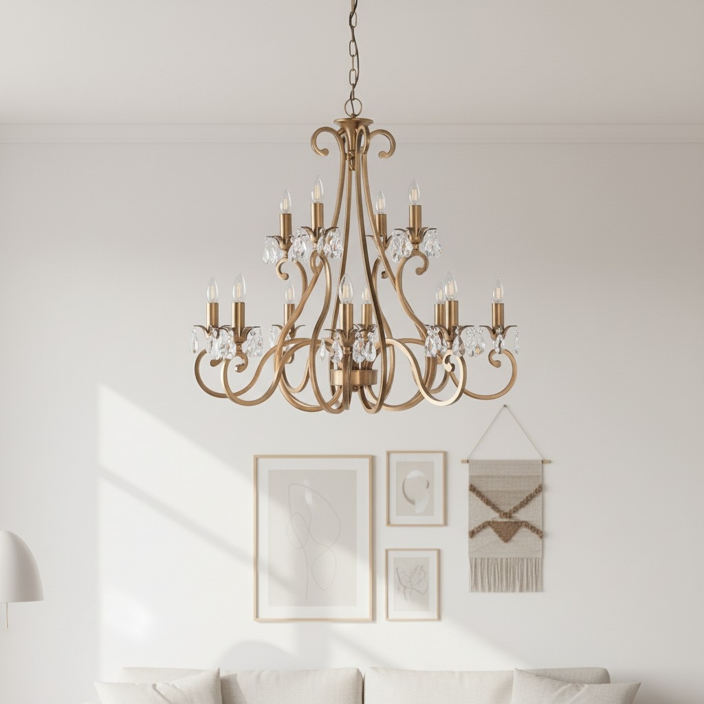 Talonis Crystal Chandelier - Traditional Candle-Style Brass and Nickel for Living Room and Dining Room T962
