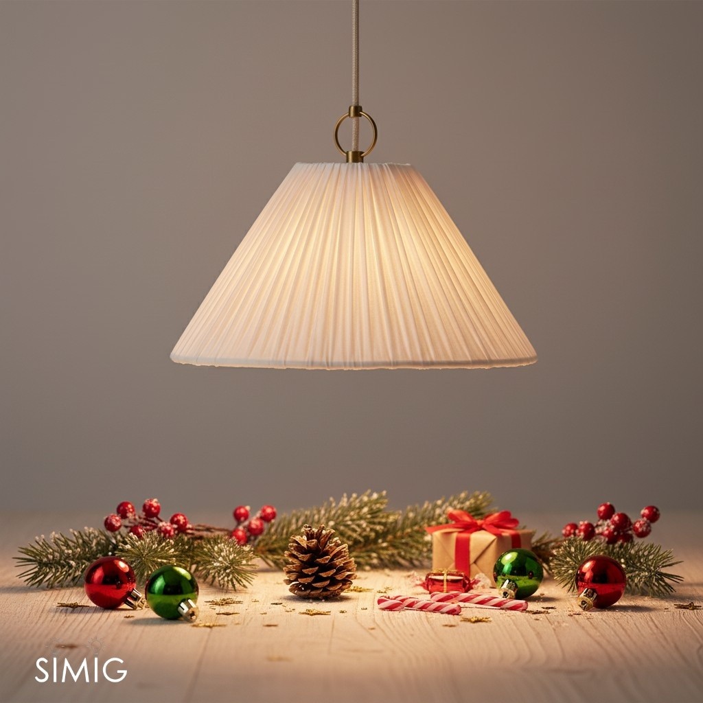 Blossine Brass Pendant - Scalloped Linen Shade for Living Room T442