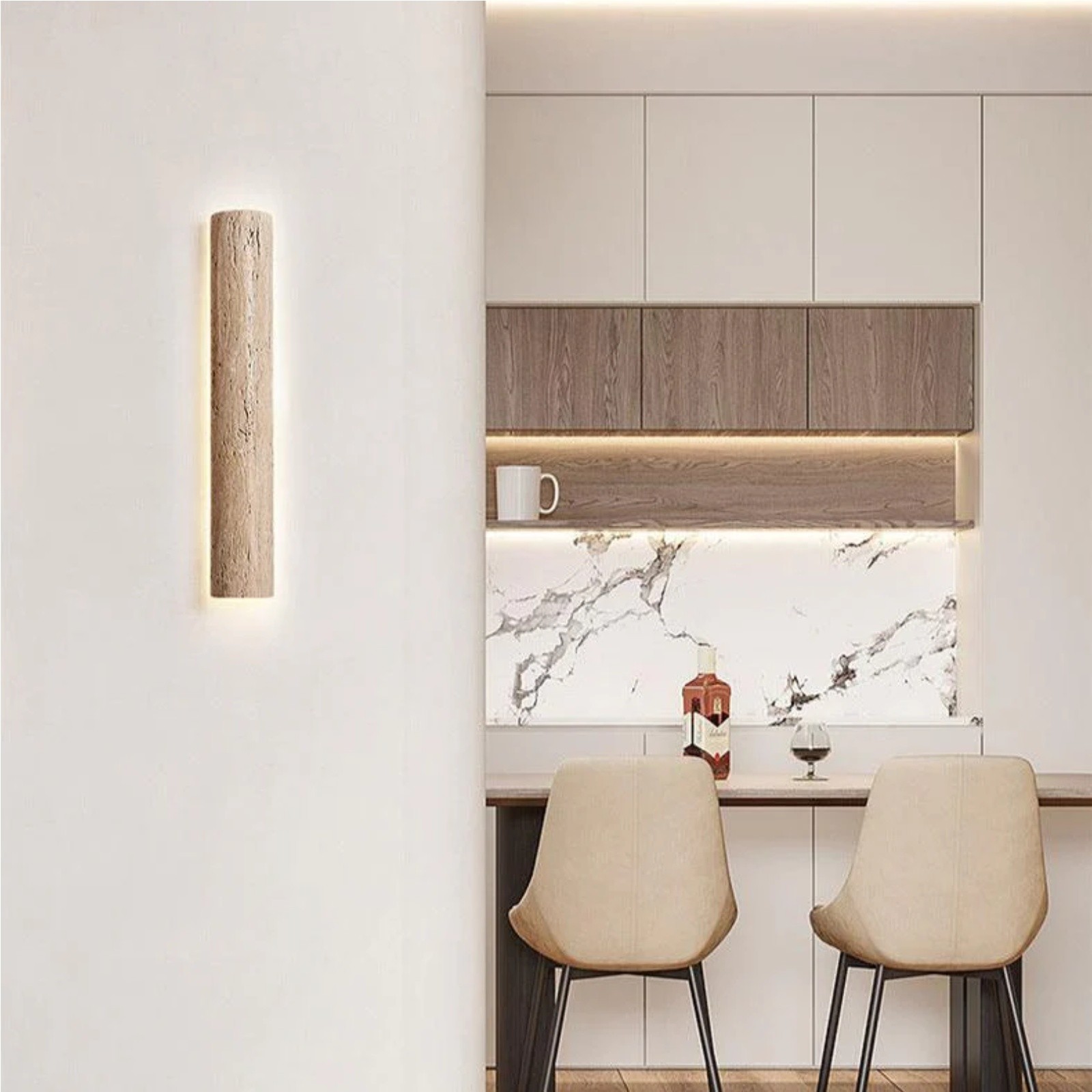 Minimalist Travertine Stick Rod Stone Accent Wall Sconce S328