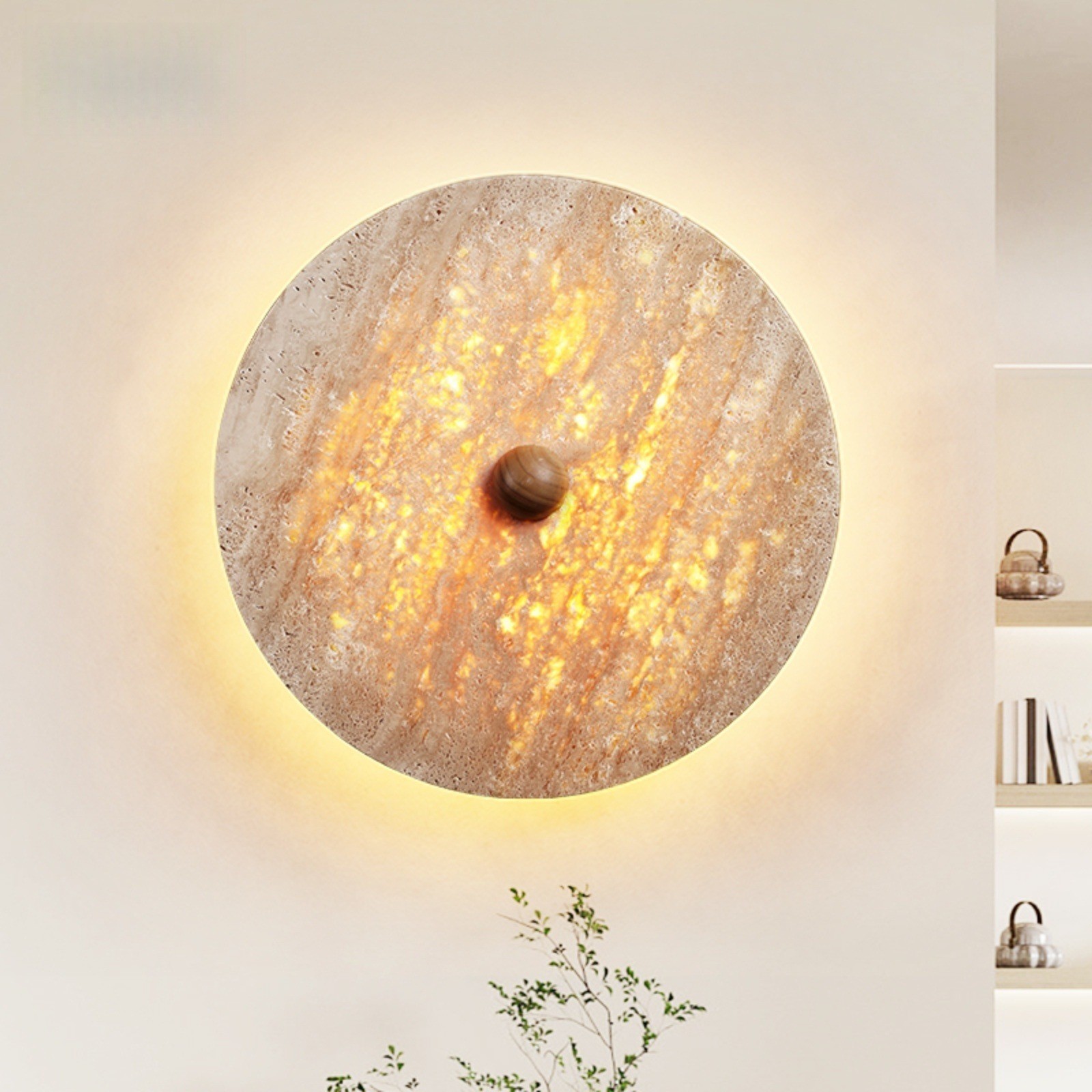 Natural Modern Circular Travertine Home Wall Sconce S332