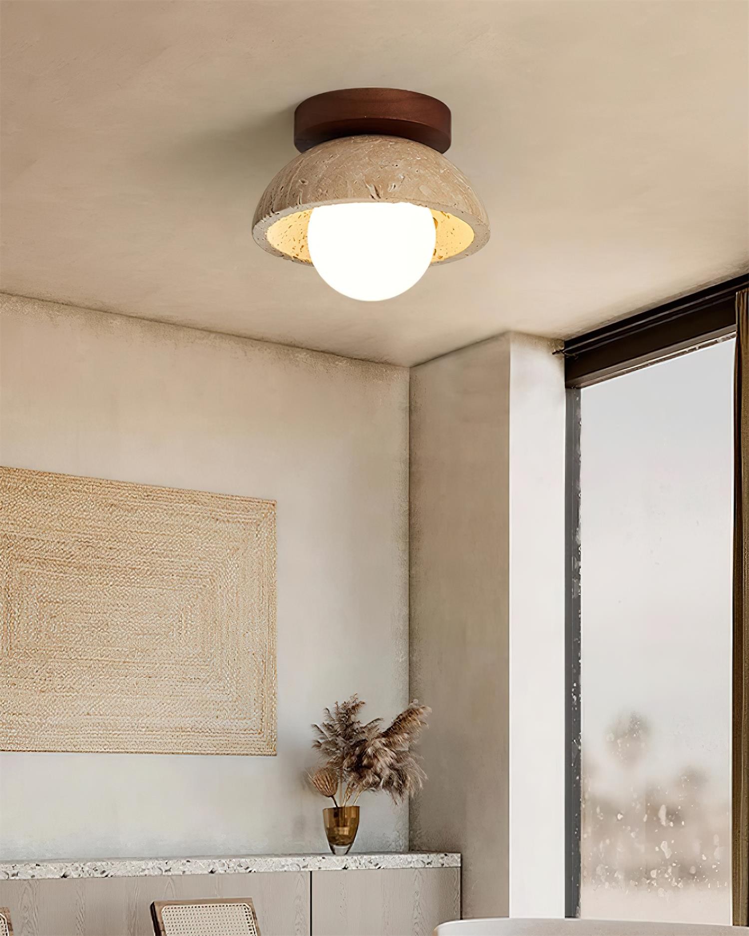 Natural Travertine Bowl Ceiling Light - Vintage for Bathroom M119
